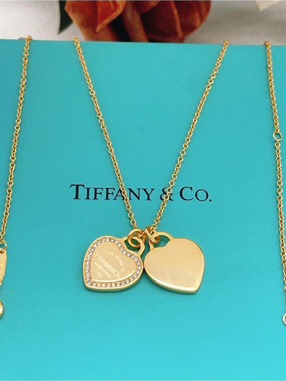 Tiffany & Co. Double Heart Pendant Necklace with Pavé Accent